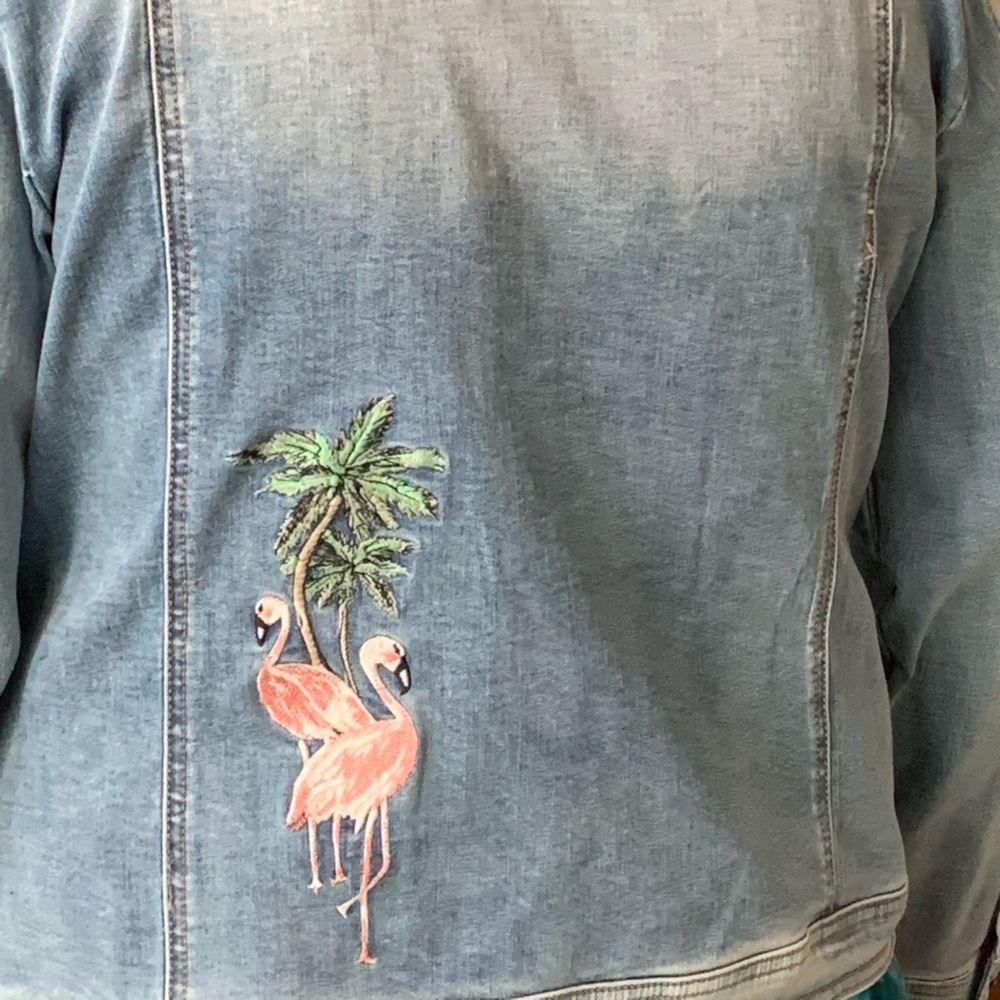 Chico’s Flamingo Denim Jacket New w/o tags.